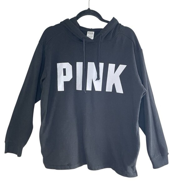 PINK Victoria’s Secret Women’s Black Pullover Hoodie w/Pockets, Medium - Picture 1 of 8